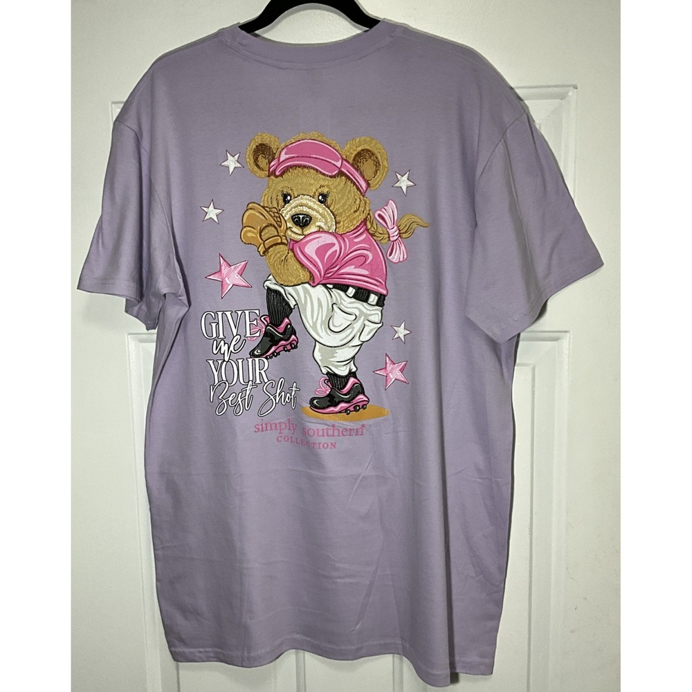 Simply Southern Short Sleeve T-shirt Bearball Softball Purple/Lilac Womens Large
